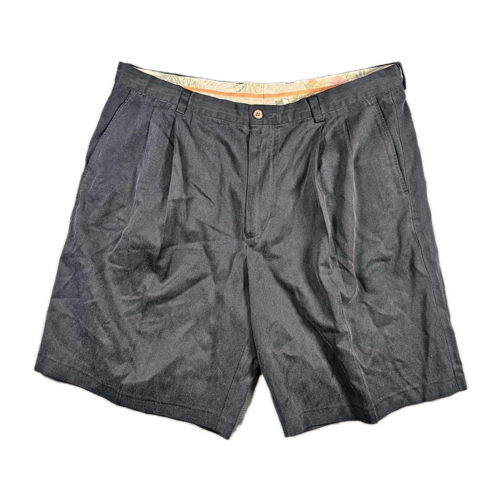 Tommy Bahama Mens 38 Silk Cotton Pleated Dress Shorts Navy Marlin Logo 9" - Picture 1 of 8